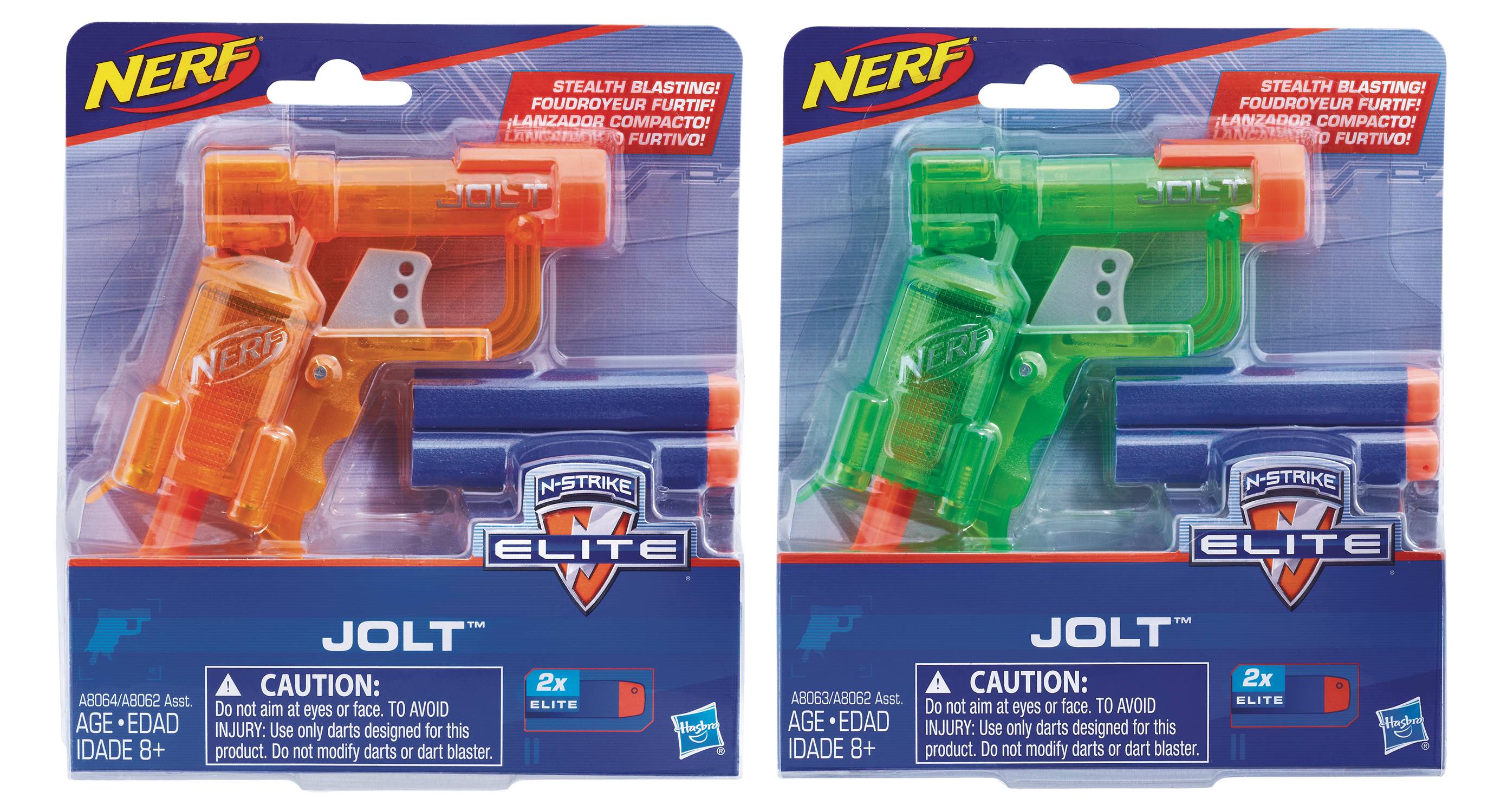 Brand New NERF N-Strike JOLT Dart BLASTER Mini ICE BLUE Sonic & Clear 2 Pack 