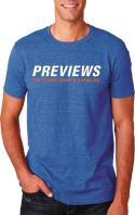 PREVIEWS LOGO HEATHER BLUE T/S SM