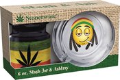 STONERWARE RASTA FLAG LEAF EMOJI 16OZ STASH JAR AND ASHTRAY