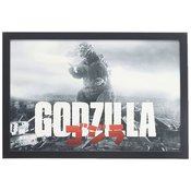GODZILLA BLACK WHITE CITY SCENE 18X12 FRAMED WOOD WALL DECOR