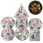 METAL & ENAMEL DICE SAKURA SILVER & PINK GLOW 7PC SET
