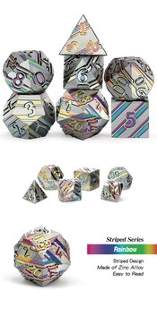 STRIPE METAL DICE RAINBOW 7PC SET