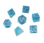 GLASS DICE FROSTED AQUAMARINE ZIRCON 7PC SET