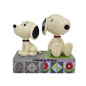 PEANUTS 75TH ANN 1950 SNOOPY & CURRENT SNOOPY STATUE  (