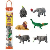 SAFARI PARTY ANIMALS DESIGNER 6PC FIGURINE TOOB