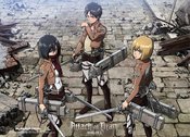 ATTACK ON TITAN EREN MIKASA AND ARMIN GROUP WALL SCROLL (NET