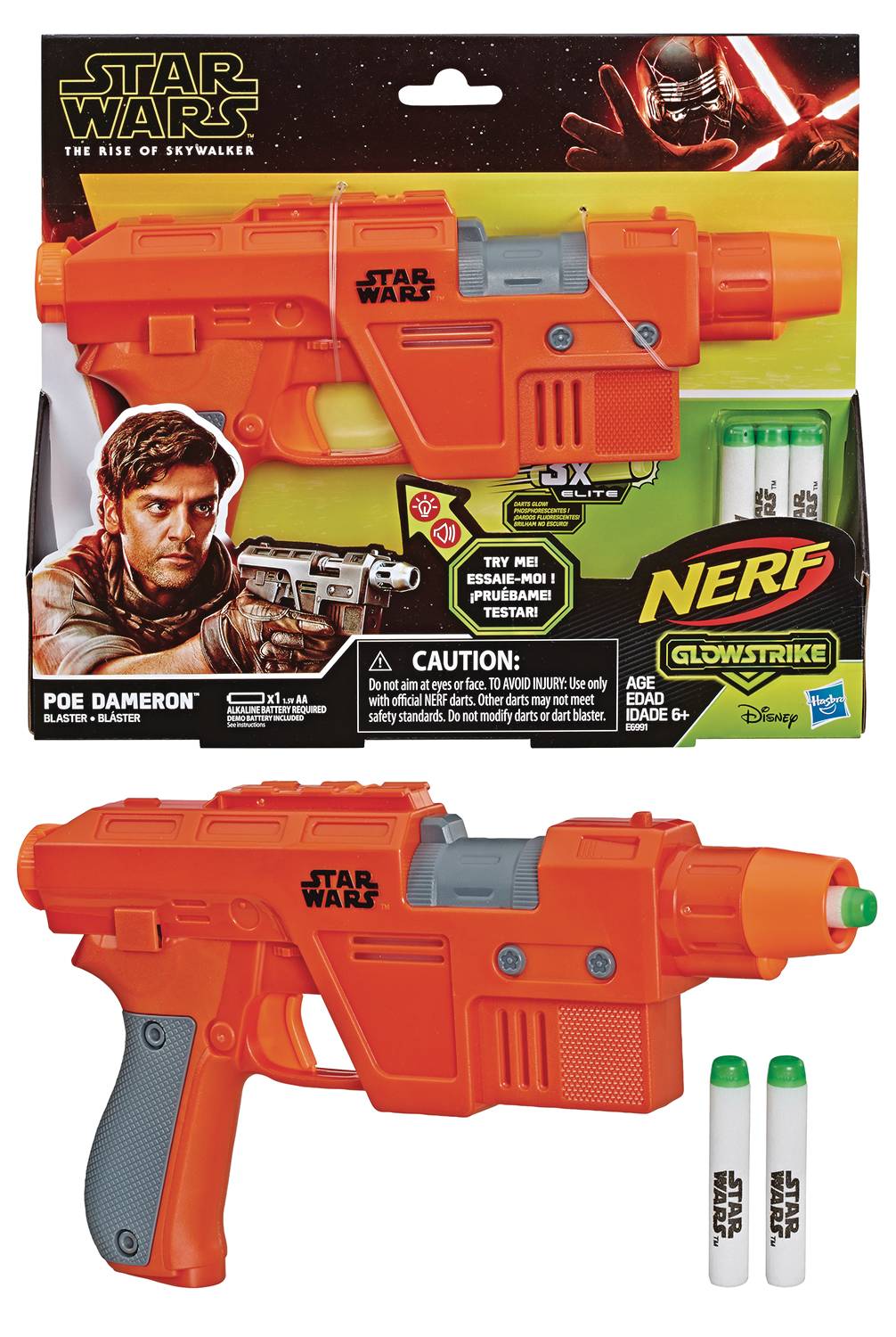 Star Wars NERF Poe Dameron Blaster Glowstrike Darts Ages 6 for sale online