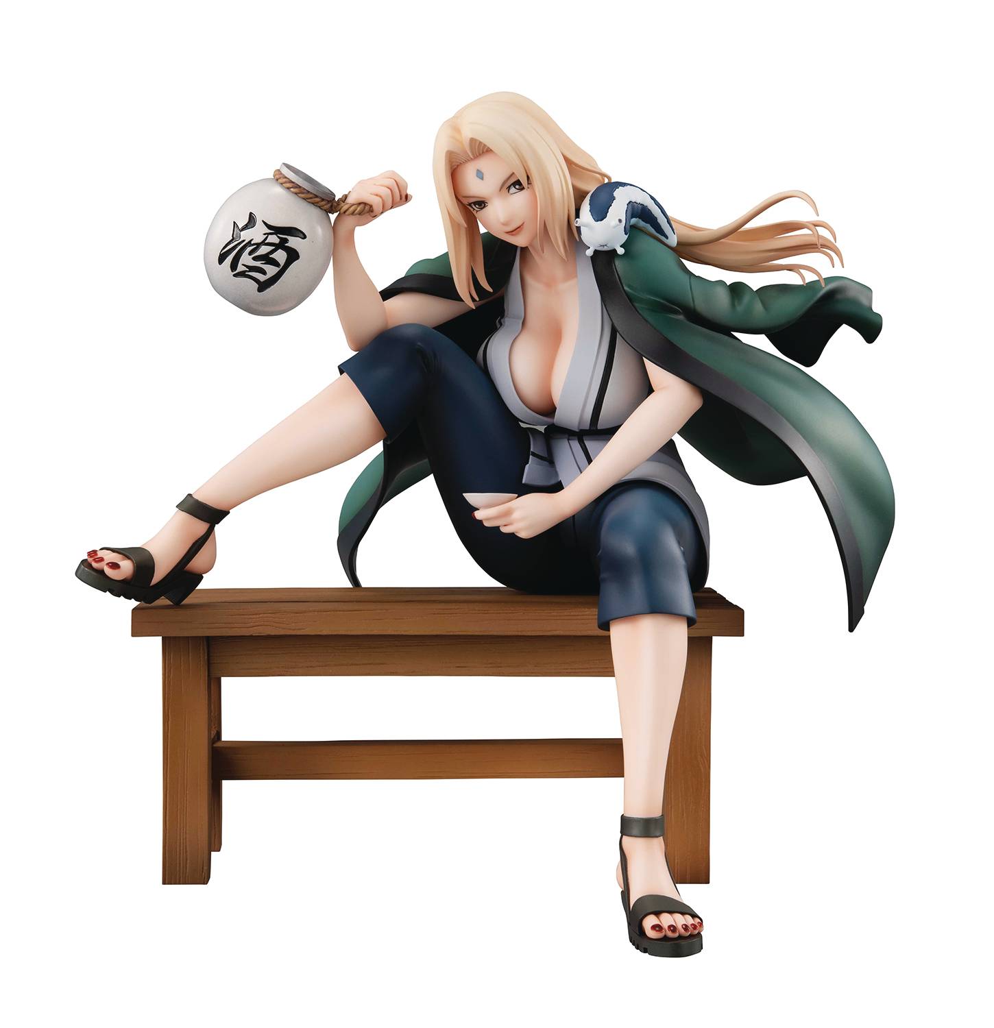 Tsunade features a smiling expression and flowing hair