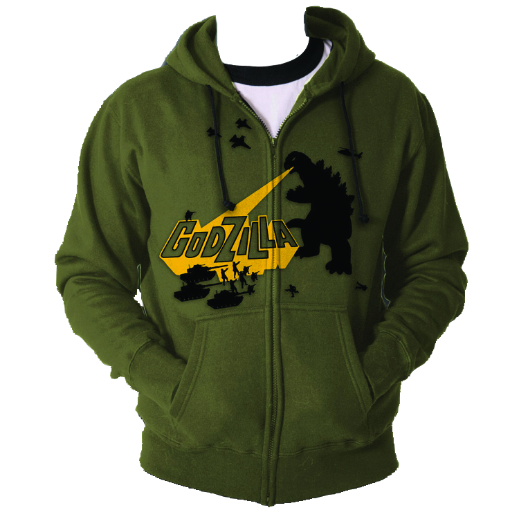 JAN121684 - GODZILLA FIRE-BREATHING OLIVE ZIP-UP HOODIE XXL - Previews ...