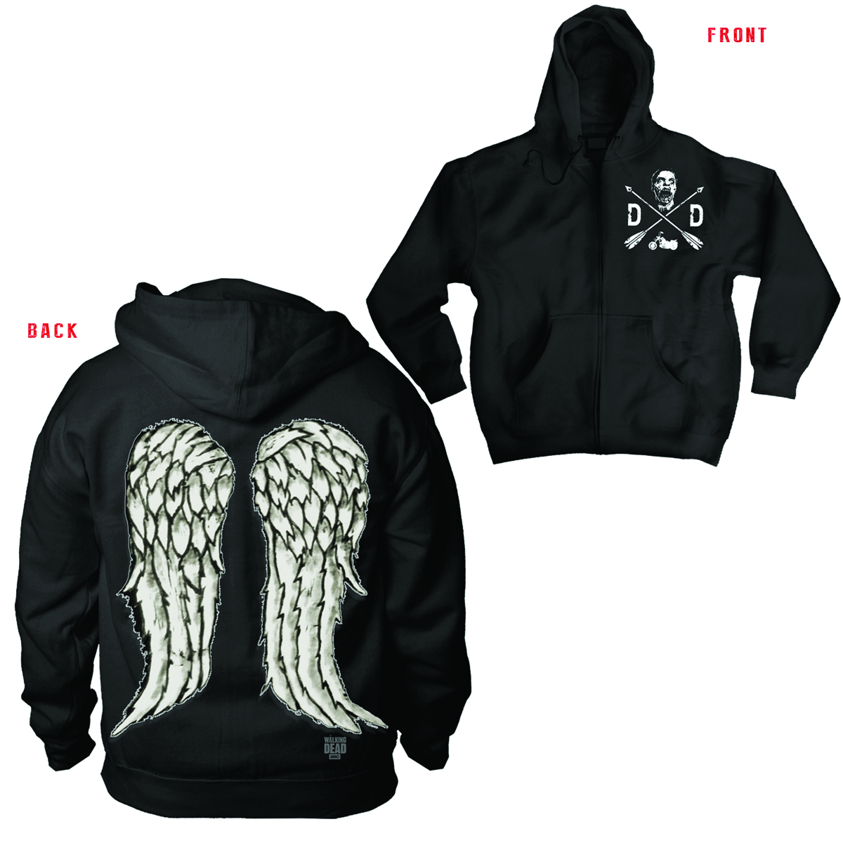 SEP142215 WALKING DEAD DARYL WINGS BLK ZIP HOODIE XXL Previews