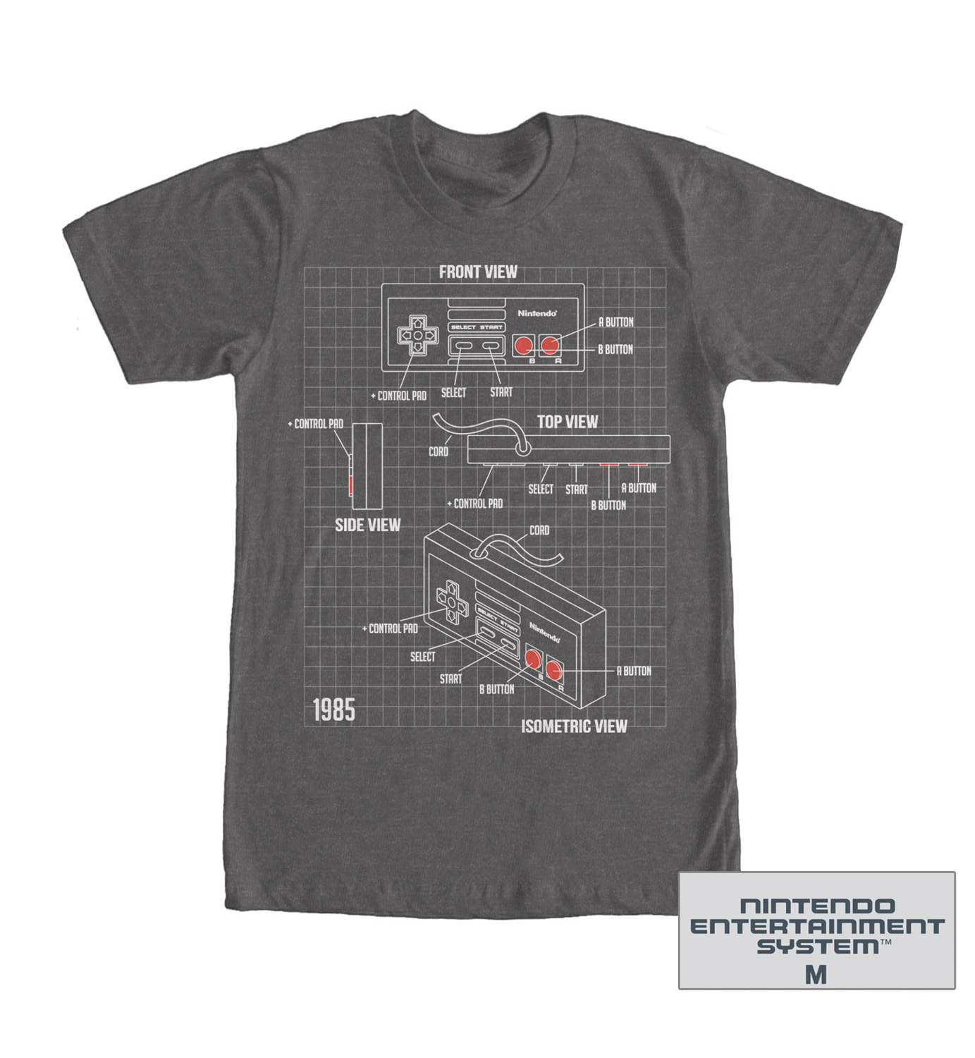 Nintendo NES Controller Parts Schematic Graphic T-Shirt Nintendo NES Controller Parts Schematic Graphic T-Shirt
