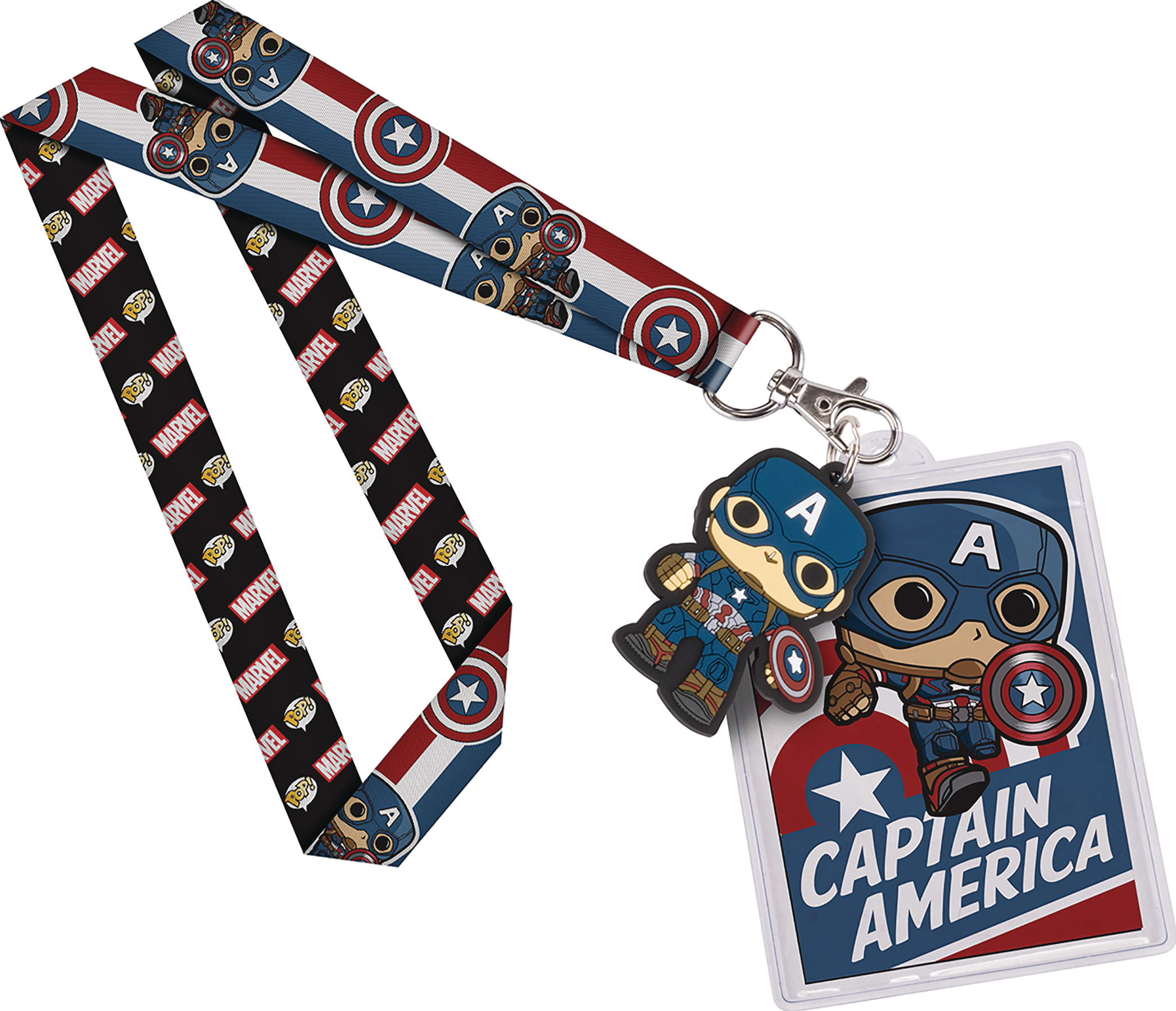 Captain America Lanyard Comic and Logo Print with Rubber Charm and ID Holder