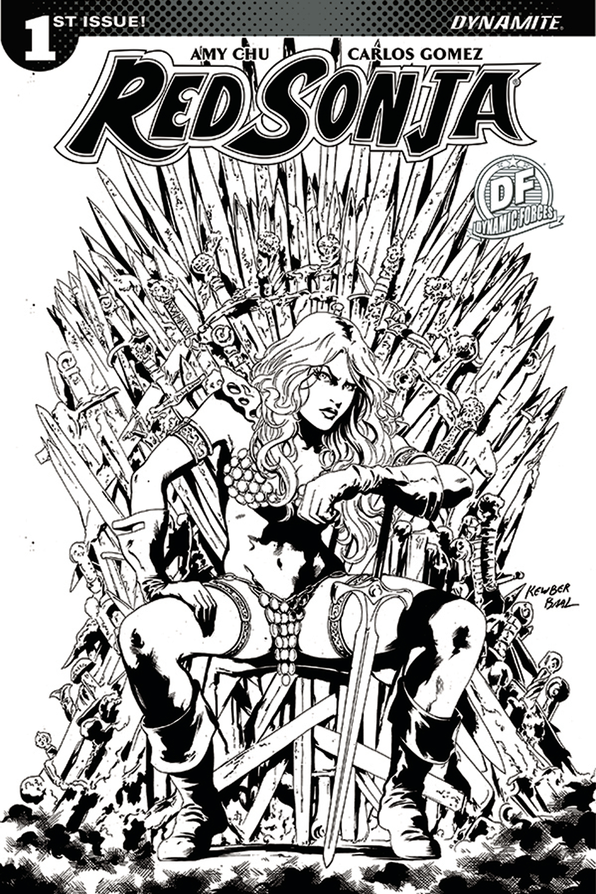 DF RED SONJA #1 DF ON THRONE EXC B&W BAAL