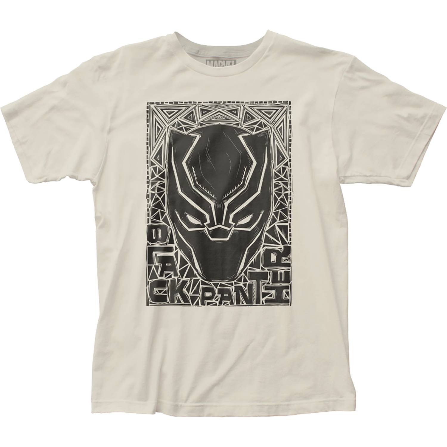 MARVEL BLACK PANTHER FACE WOODCUT T/S MED