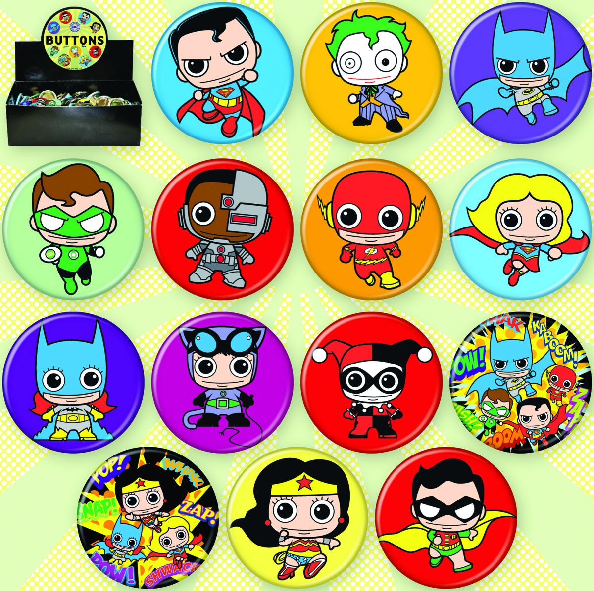 PREVIEWSworld - DC COMICS CHIBI HEROES 144PC BUTTON ASST (NET) (C: 1-1-1)