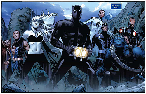 Panther leads the Avengers. Art by Jim Cheung. Words by Jonathan Hickman.